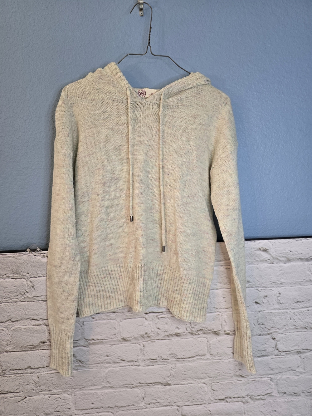 SO Hooded Lightweight Knit Sweater - Cream with Pale Blue Speckle